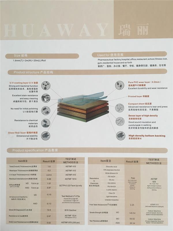 华威瑞丽系列 会议室/幼儿园pvc卷材弹性地板 产品参数